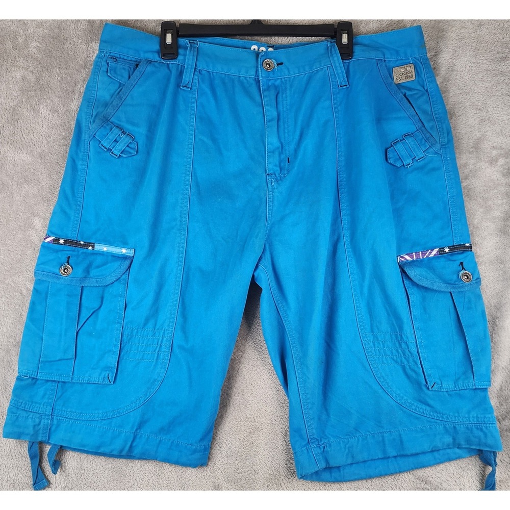 COOGI Shorts Mens Size 40 Blue Embroidered Logo Y2K Streetwear Baggy Cargo